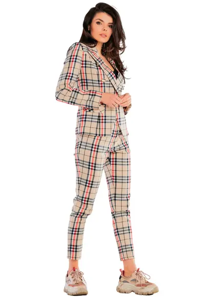 Bej Pantaloni Trei sferturi Carouri A440 - 56397