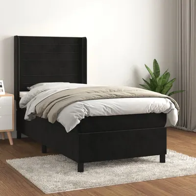 Gossi pat box spring cu saltea, negru, 80x200 cm, catifea