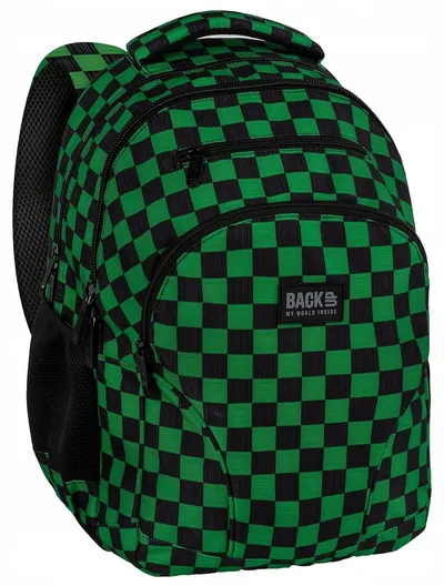 Ghiozdan școlar BackUp 8 W - Checkerboard Green, cu 3 compartimente