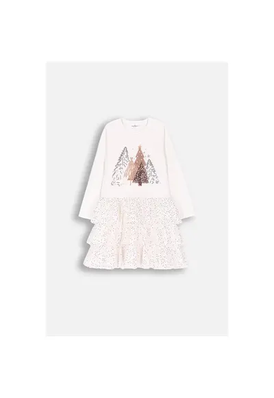 Rochie fete - tricotata - ecru - bumbac