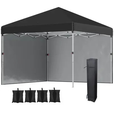 Outsunny Pavilion de Grădină Pliabil cu Înălțime Ajustabilă, 2 Pereți și Geantă Inclusă, 297x297x288 cm, Negru | Aosom Romania