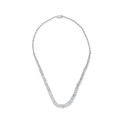 Colier tennis din aur alb cu diamante baguette si rotunde de 3.5ct