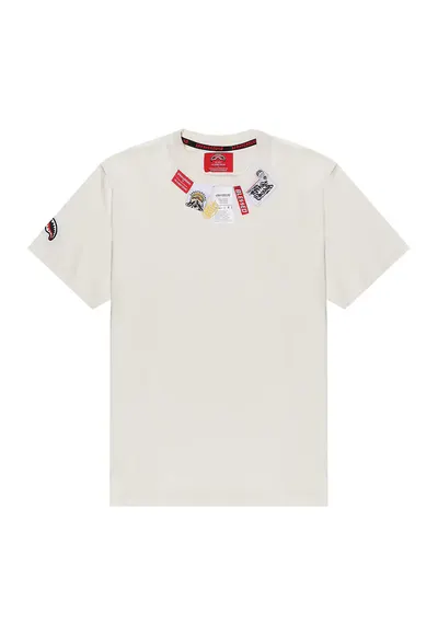 Tricou cu decolteu cu segmente logo - Alb fildes