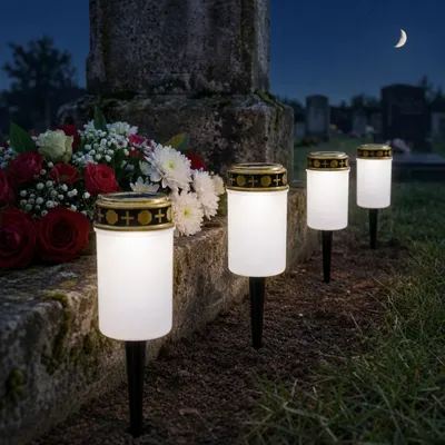 Set 4 x Candela solara LED, lumanare cu efect de flacara, Alb