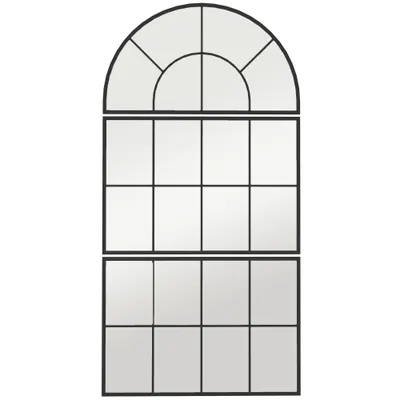 HOMCOM Oglindă de Perete Arcuită în Formă de Fereastră pentru Hol și Sufragerie cu 3 Agățători, 76x43 cm, Negru | Aosom Romania