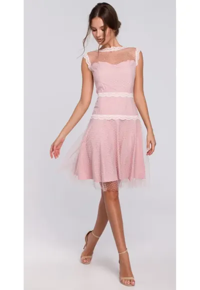 Rochie dama cu tulle - Poliester/Elastan - Roz