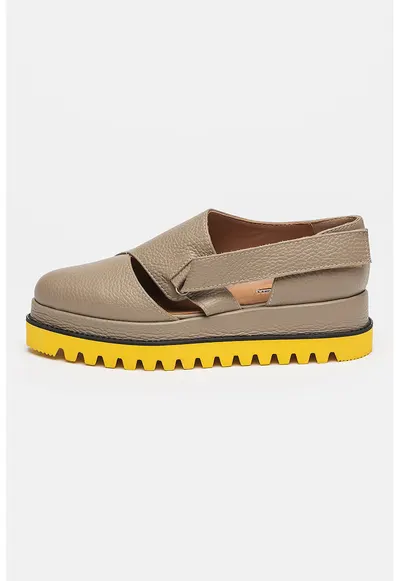 Pantofi wedge de piele - Maro taupe deschis