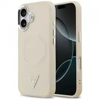Husa MagSafe pentru Apple iPhone 17, Guess, Triangle Logo, Bej Argintie