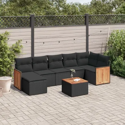 Gossi set mobilier de gradina cu perne, 8 piese, negru, poliratan