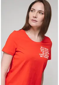 Tricou de bumbac organic cu imprimeu pe piept - Alb/Rosu vermillion