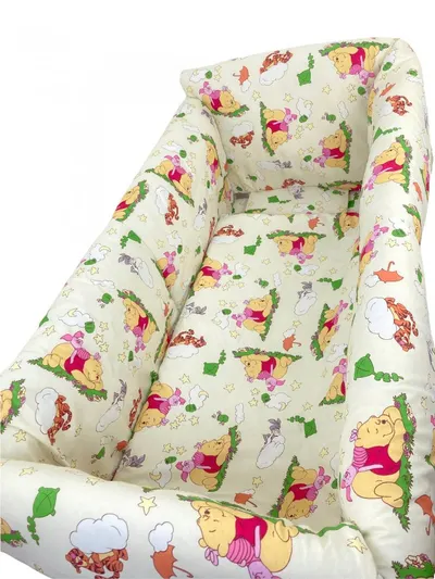 Lenjerie patut cu 5 piese si aparatori Maxi 140x70 cm Croitoria Noastra Winnie pe galben