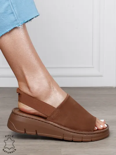 Sandale Damă din Piele Naturală Intoarsa cu Design Modern și Bareta Elastică CRL1805 MARO