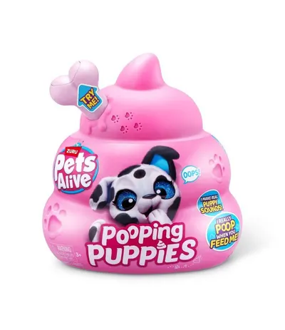 Jucarie Engros de plus interactiva catelus cu accesorii surpriza, Pooping Puppies - Pets Alive