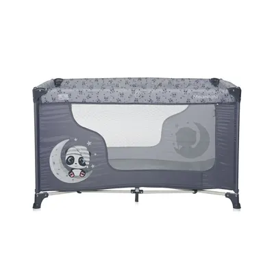 Patut pliabil pentru copii Lorelli Moonlight Cool Grey Pandas, deschidere laterala cu fermoar, geanta de transport
