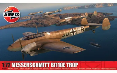 Model de asamblat Airfix Militari: Avioane - Vânător greu german Messerschmitt Bf110E/E-2 TROP
