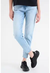 Blugi crop cu croiala conica si talie medie Brooks - Albastru deschis