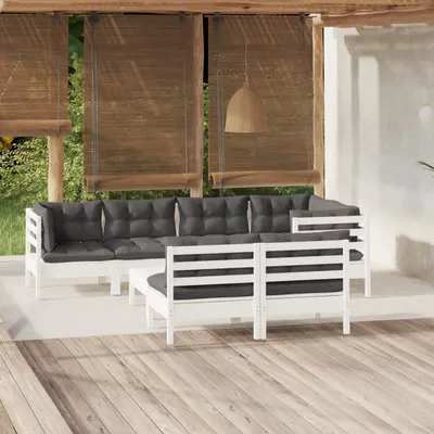 Gossi set mobilier de gradina cu perne, 8 piese, alb, lemn masiv pin