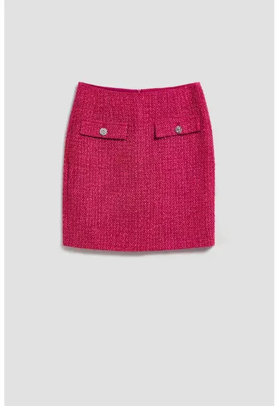 Fustă fucsia poliester - cu decorative - Roz lucios