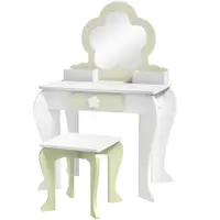 ZONEKIZ Set de toaletă pentru copii cu oglindă de machiaj și scaunel asortat din lemn, sertar și recipiente, alb | Aosom Romania