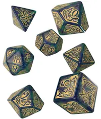 Set zaruri Q-Workshop – Call of Cthulhu 7th Edition: Blue-Green & Gold Dice Set (7 bucăți)
