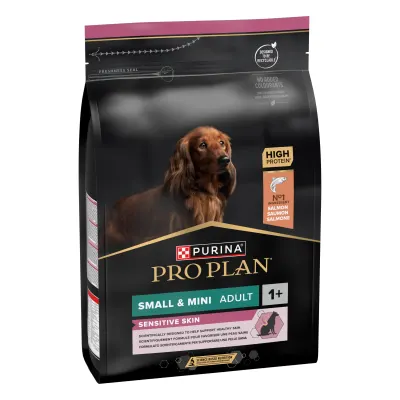Hrana uscata pentru caini Pro Plan Small & Mini Adult, Piele Sensibila, Somon 3kg