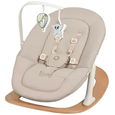 Balansoar, Lionelo, Celia, Manual, Cu 2 pozitii de inclinare, Cu centuri de siguranta in 5 puncte, Bara cu jucarii inclusa, Baza din lemn de fag, Husa detasabila si lavabila, Pana la 9 kg, Bej