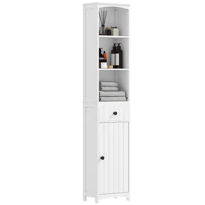 HOMCOM Şifonier de baie cu 3 rafturi, 1 sertar, solid, MDF, Alb | Aosom Romania