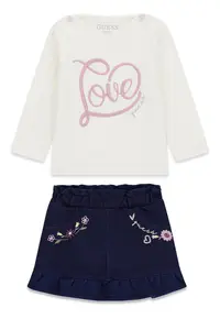 Set de bluza cu broderie text si fusta-pantalon - 2 Piese - Lila/Alb murdar/Bleumarin