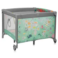 Tarc de joaca, Lionelo, Mille Plus, Pliabil, Include saltea cu densitate T25, 4 jucarii cu velcro, Manere textile, Geanta de transport, Cu roti si inchidere laterala, Pereti din plasa pentru vizibilitate si aerisire, 100 x 100 x 77 cm, Verde