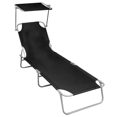 vidaXL Șezlong pliabil cu copertină, negru, aluminiu