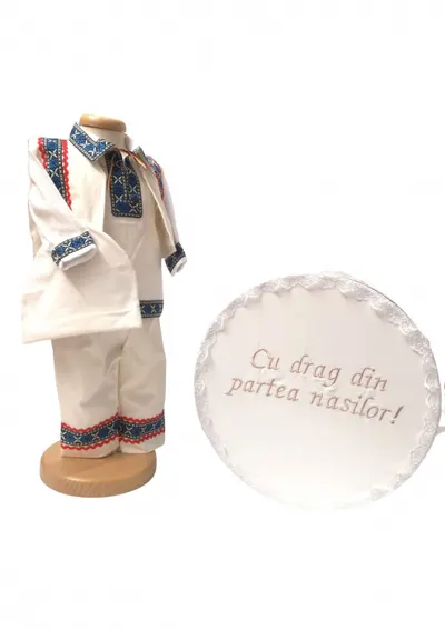 Set Botez Traditional Adi 4 a, 2 piese costumas traditional si cufar brodat botez