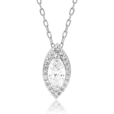 Lant cu pandantiv din aur alb cu diamante marquise si rotunde de 0.41ct