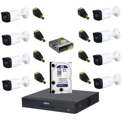 Sistem complet de supraveghere Dahua DH-8CEXT80M-5MPS HDCVI cu 8 camere de exterior de 5MP, IR 80m, Starlight, 16:9