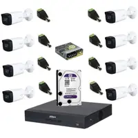 Sistem complet de supraveghere Dahua DH-8CEXT80M-5MPS HDCVI cu 8 camere de exterior de 5MP, IR 80m, Starlight, 16:9