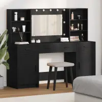vidaXL Set masă de toaletă cu LED 3 buc. Stejar Negru Lemn prelucrat