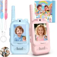 Set 2 Walkie Talkie VisionHub cu Video 480P HD Ecran 2.0 Inch Raza 300m Roz Albastru