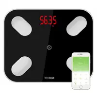 Cantar Electronic Smart Techstar®, Negru, Display Digital, Wireless, Bluetooth, Greutate 180kg Max, Compatibil Android & iOS