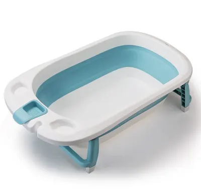 Cadita Little Mom Lemon Bathtub Blue pliabila, cu margini rotunjite, dop evacuare, senzor temperatura
