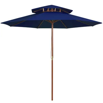 Gossi umbrela de soare dubla, stalp din lemn, albastru, 270 cm