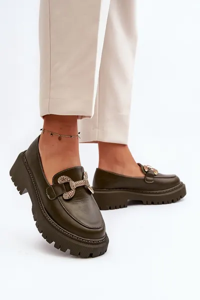 Mocasini DAMA din PIELE ECOLOGICA CU DETALIU AURIU CRL0975 CULOARE: Verde inchis