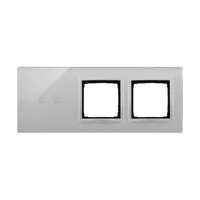 Panou Touch 3 module, modul 1:2 comenzi orizontale touch, module 2 si 3: spatii pentru module argintii Simon 54, sticla argintie