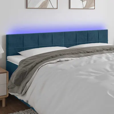vidaXL Tăblie de pat cu LED, albastru închis, 180x5x78/88 cm, catifea