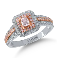 Inel din aur alb-roz cu diamante roz cushion si rotunde de 0.43ct si diamante transparente de 0.3ct