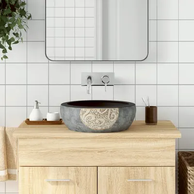 vidaXL Lavoar de blat, negru și maro, rotund, Φ41x14 cm, ceramică