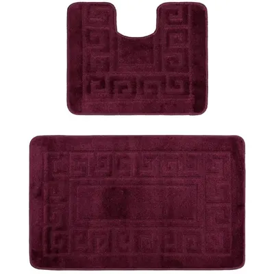 Set 2 Covorase pentru Baie, Visiniu, 50 x 80 cm, 40 x 50 cm, Antiderapante, Ethnic 2576