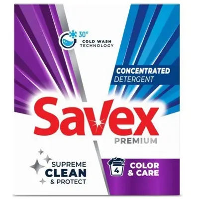 Set 8 x Detergent Pudra Rufe Savex Premium Color&Care, 4 Spalari, 320 g