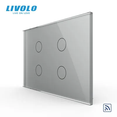 Intrerupator cvadruplu, standard italian, control telecomanda RF, cu panou sticla, 3M Gri
