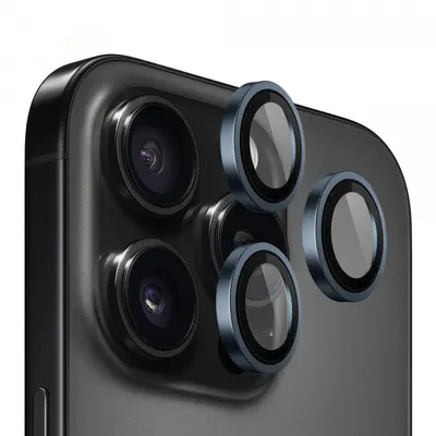 Folie de protectie Camera Spate Blueo Metal Frame pentru Apple iPhone 15 Pro, Sticla Securizata, Albastra