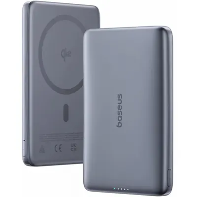Baterie Externa Wireless Baseus PicoGo AM41, 10000mAh, 27W, PD + FQI, 1 x QI - 1 x USB-C, Gri E0027200