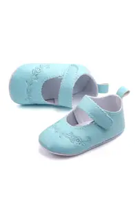 Pantofi Cu Broderii Florale - Casual - Piele ecologica - Fete - Velcro - Albastru Deschis
